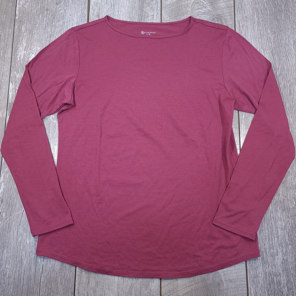 Cloudveil Long Sleeve Top Women L Berry Pink Merino Wool Blend Base Layer